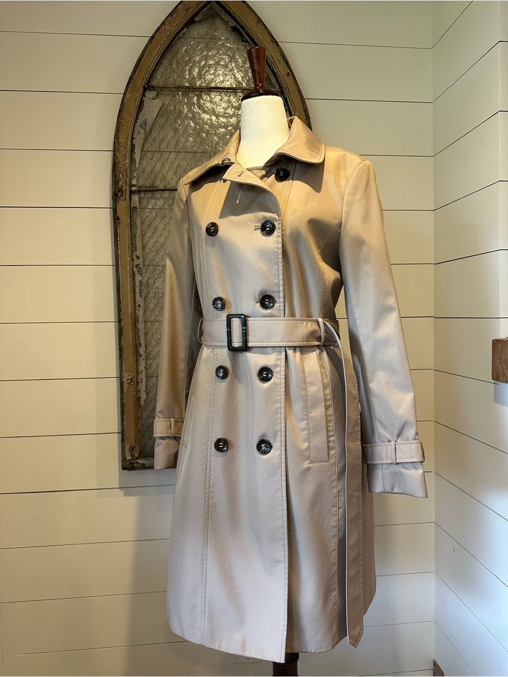 Calvin Klein Trench Coat Classic Double-Breasted Tan 90’s - Picture 5 of 12